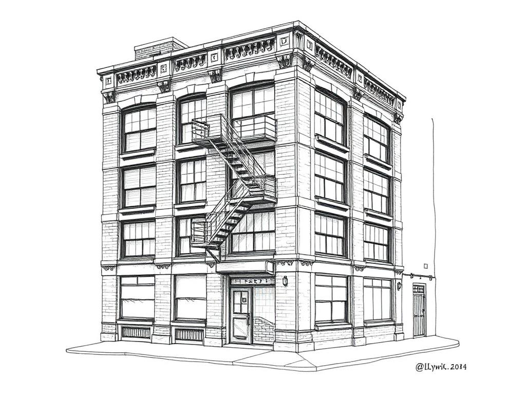 Ink sketch of a Chelsea loft building