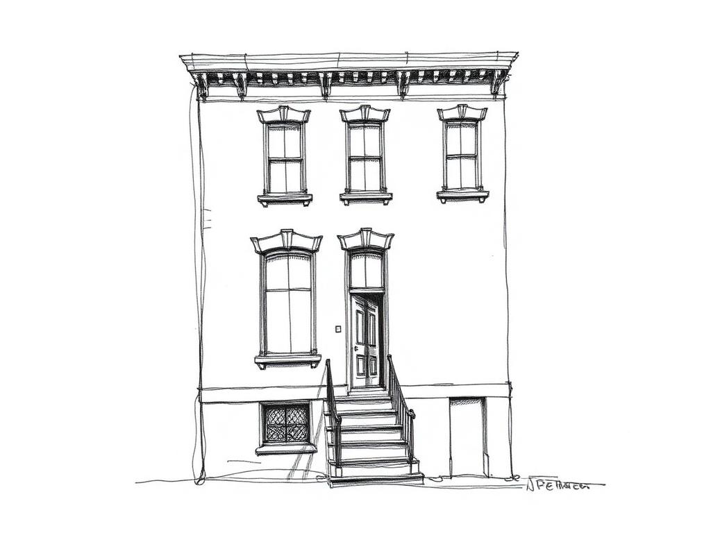 Ink sketch of a Gramercy brownstone office building